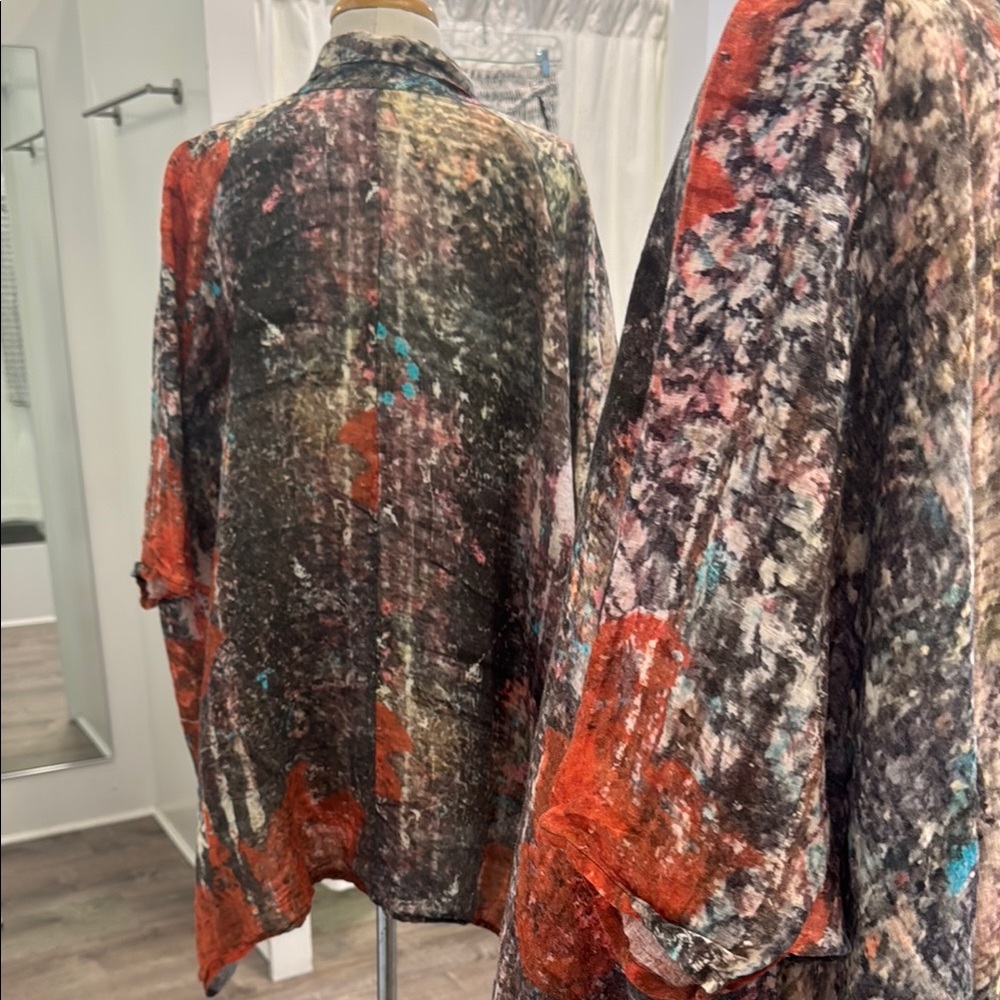 Multicolor Abstract Linen Patterned Kimono - Picture 5 of 6